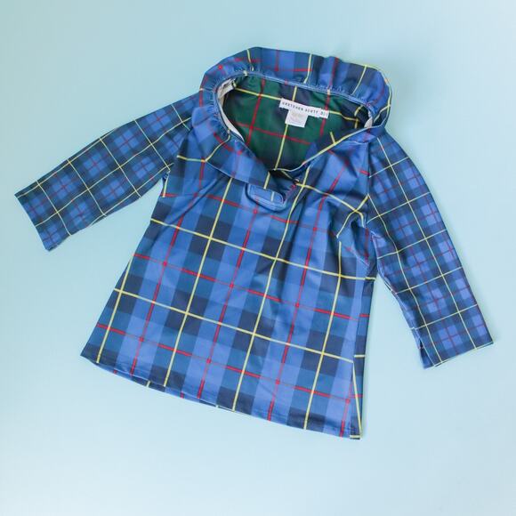 Gretchen Scott Ruff Neck Collar Plaidly Cooper Blue Blouse Size Medium - Picture 2 of 7